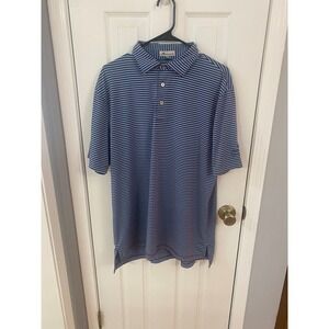 Peter Millar Polo Mens Large Blue Burgundy Striped Performance Golf Short Sleeve
